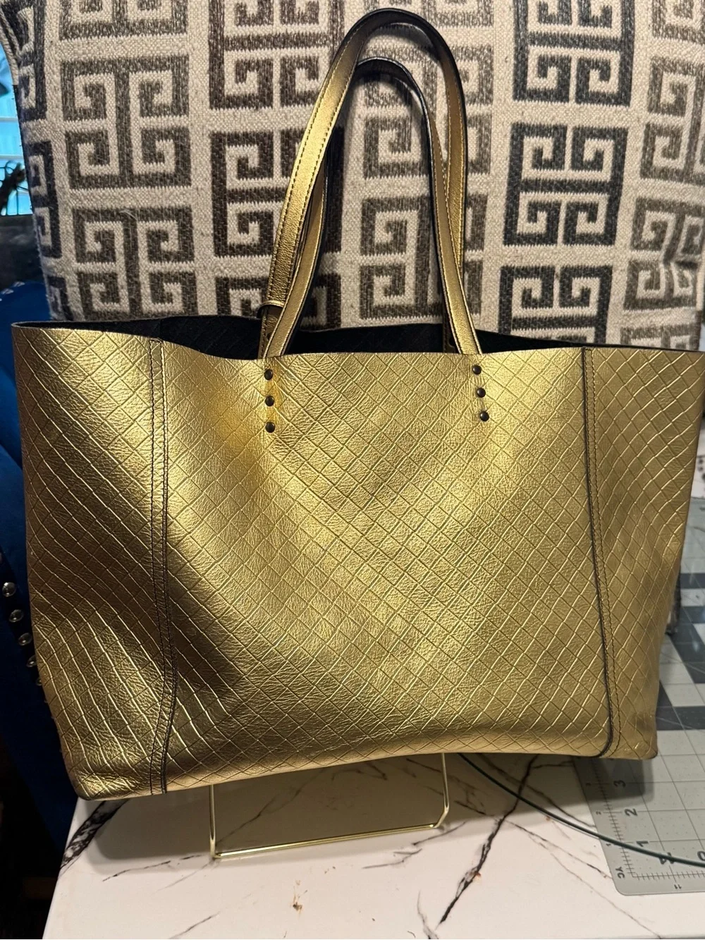Bottega Veneta Metallic Gold Quilted Tote Bag - Women's Shoulder Bag